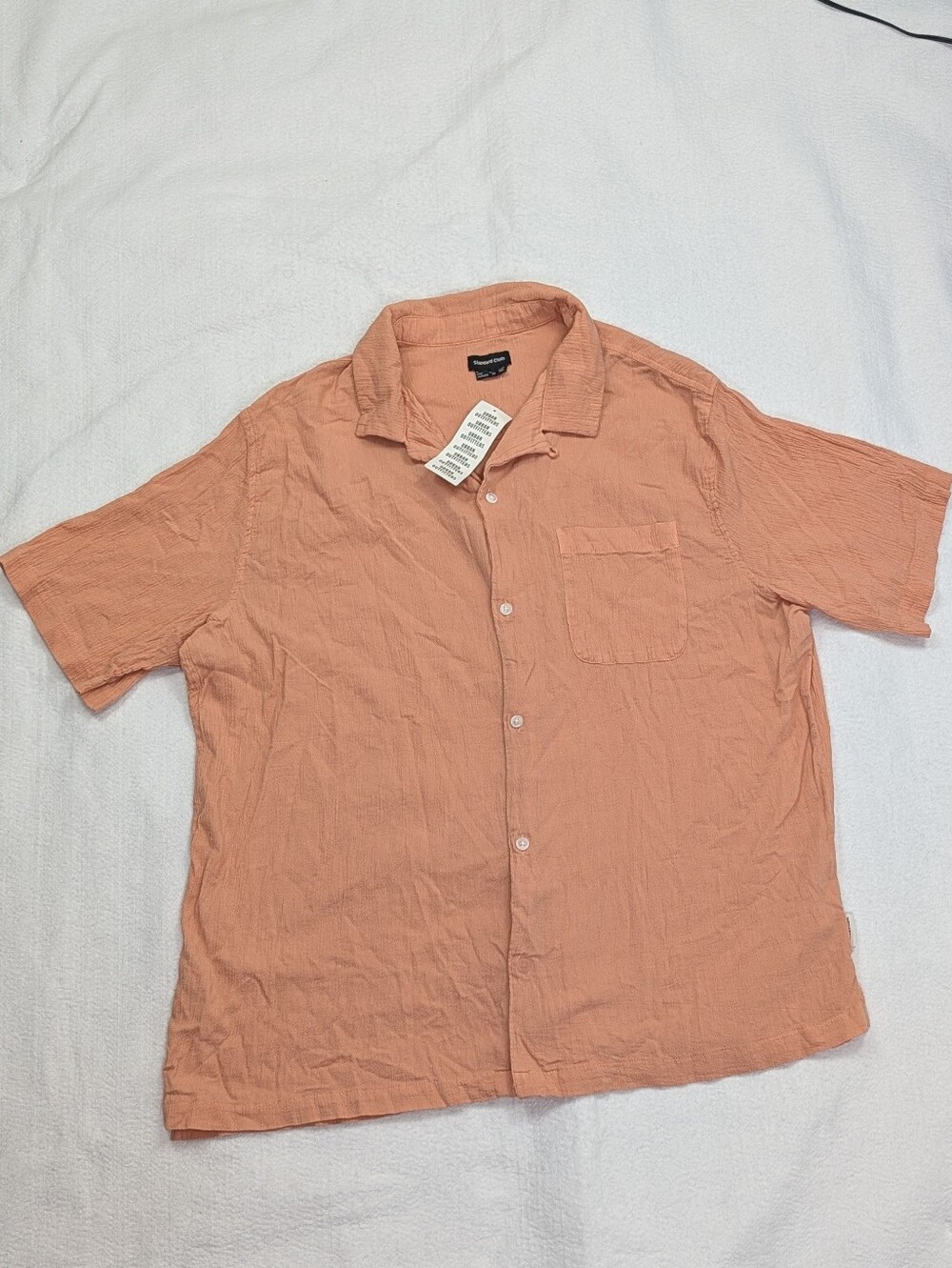 NWT Urban Outfitters Standard Cloth Liam Crinkle Button Shirt Peach Cotton New